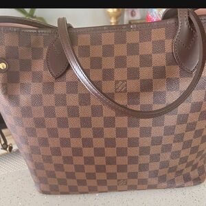 Louis Vuitton Brown Tote with Damier Pattern and Leather Handles